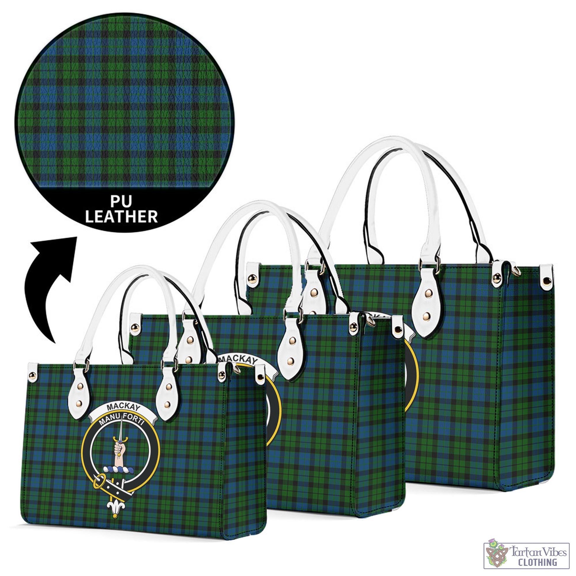 Tartan Vibes Clothing MacKay Modern Tartan Luxury Leather Handbags with Family Crest