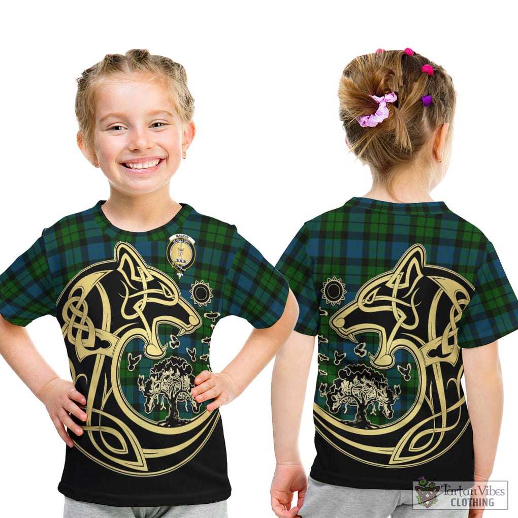 MacKay (McKay) Tartan Kid T-Shirt with Family Crest Celtic Wolf Style - Tartan Vibes Clothing