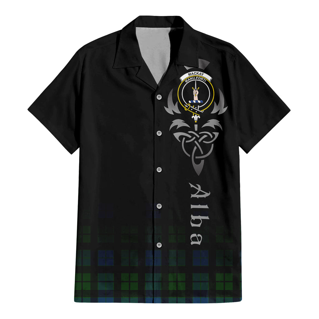 Tartan Vibes Clothing MacKay Modern Tartan Short Sleeve Button Up Featuring Alba Gu Brath Family Crest Celtic Inspired