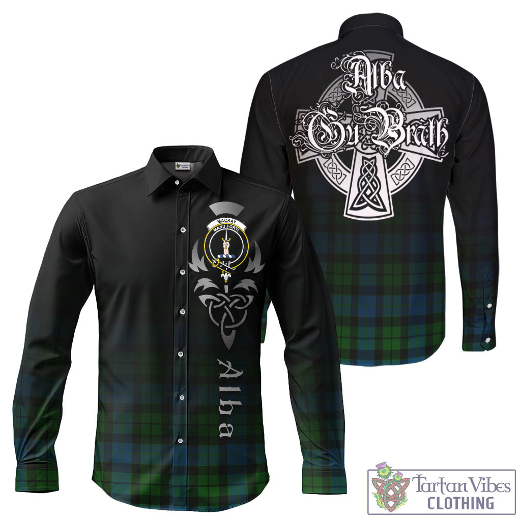 Tartan Vibes Clothing MacKay Modern Tartan Long Sleeve Button Up Featuring Alba Gu Brath Family Crest Celtic Inspired