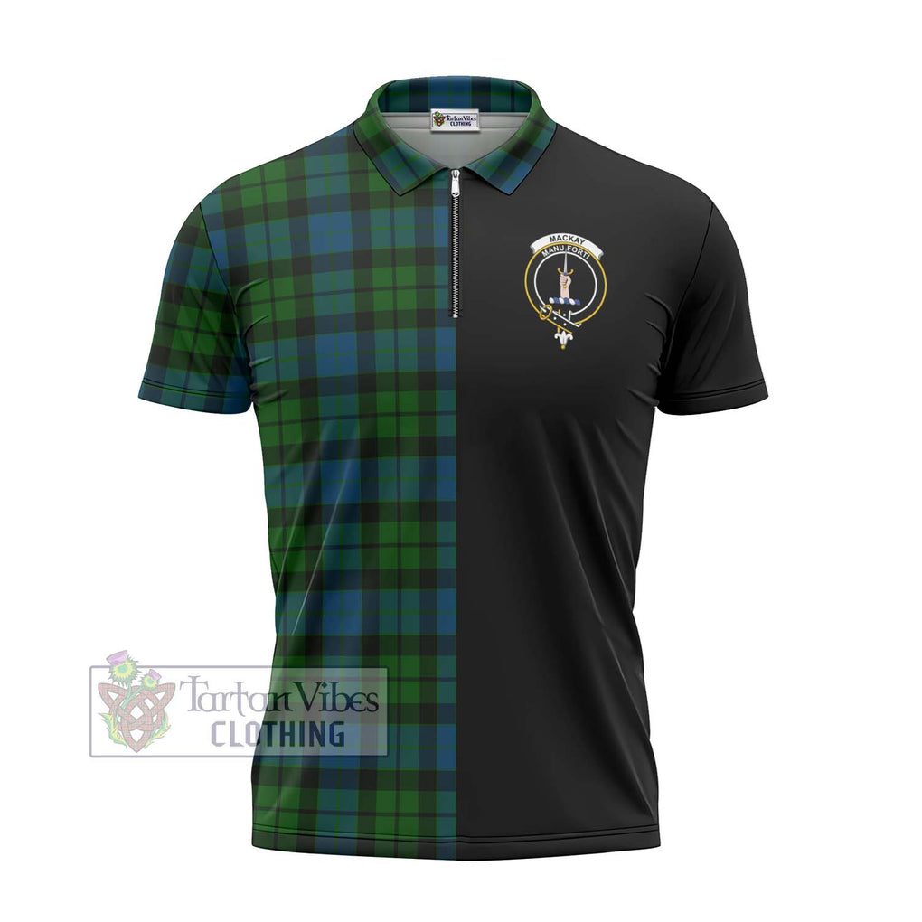 MacKay (McKay) Tartan Zipper Polo Shirt with Family Crest and Half Of Me Style - Tartanvibesclothing Shop