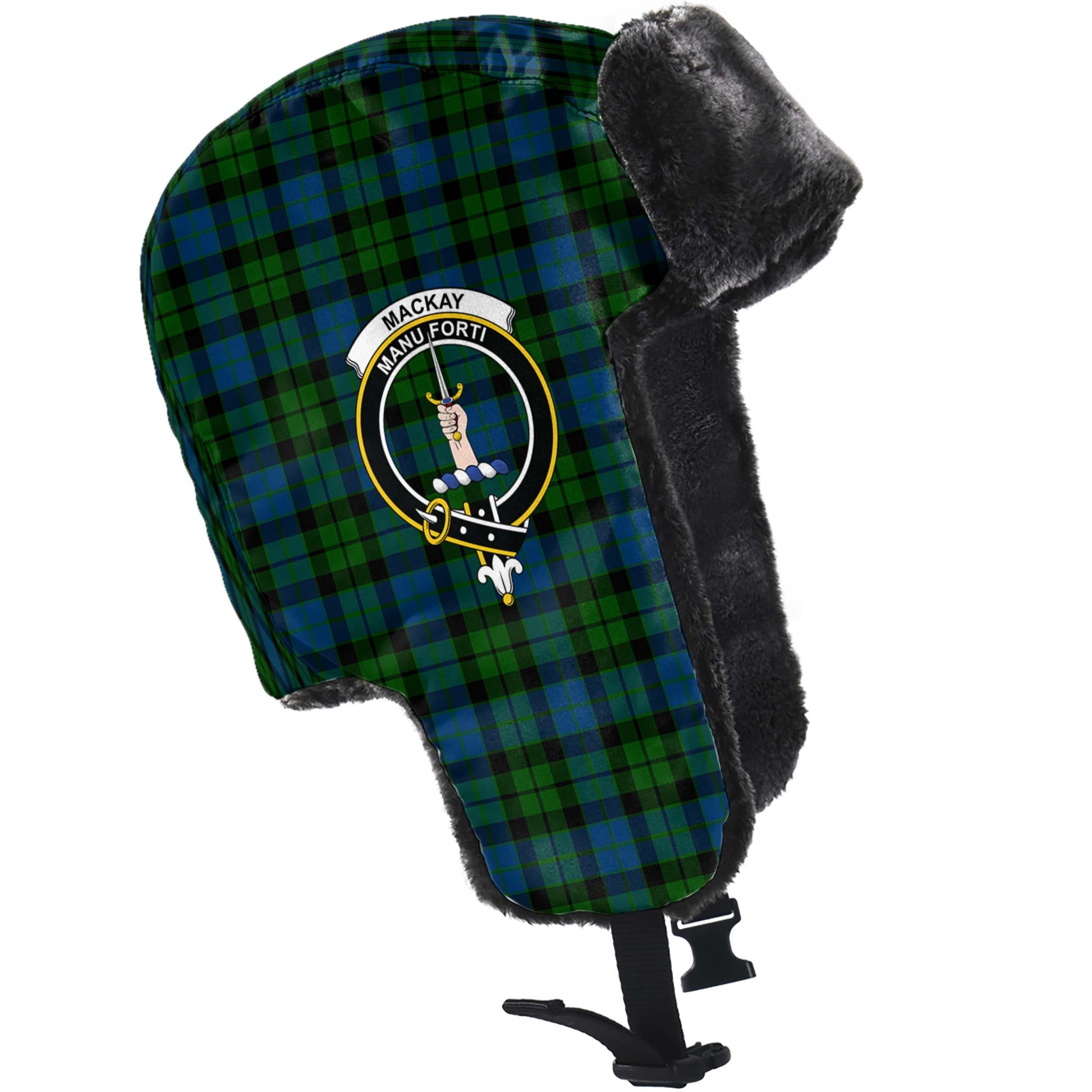 MacKay Modern Tartan Winter Trapper Hat with Family Crest - Tartanvibesclothing