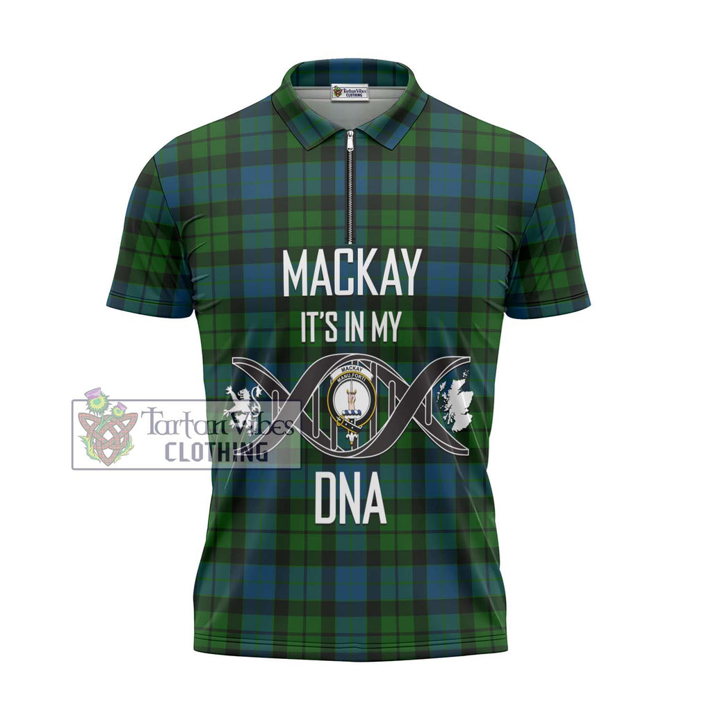 MacKay (McKay) Tartan Zipper Polo Shirt with Family Crest DNA In Me Style - Tartanvibesclothing Shop