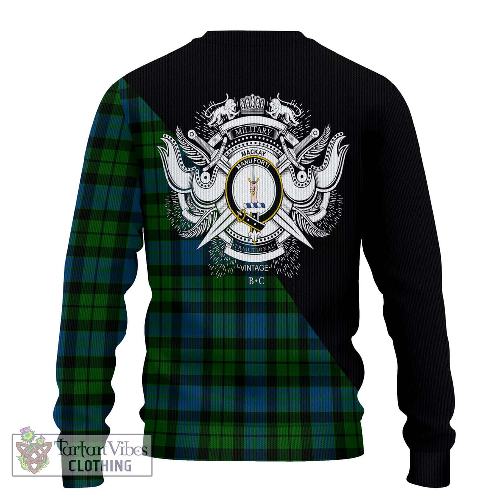 MacKay (McKay) Tartan Knitted Sweater with Family Crest and Military Logo Style - Tartanvibesclothing Shop