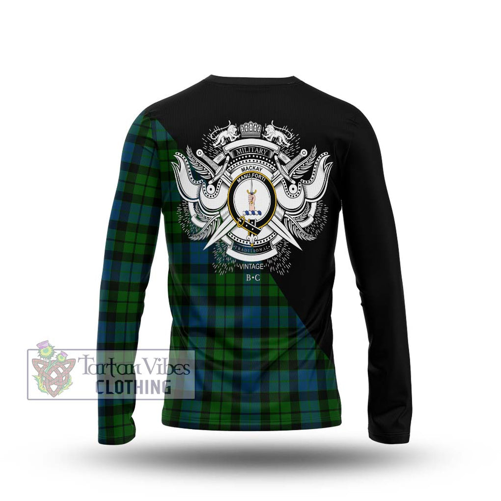 MacKay (McKay) Tartan Long Sleeve T-Shirt with Family Crest and Military Logo Style - Tartanvibesclothing Shop