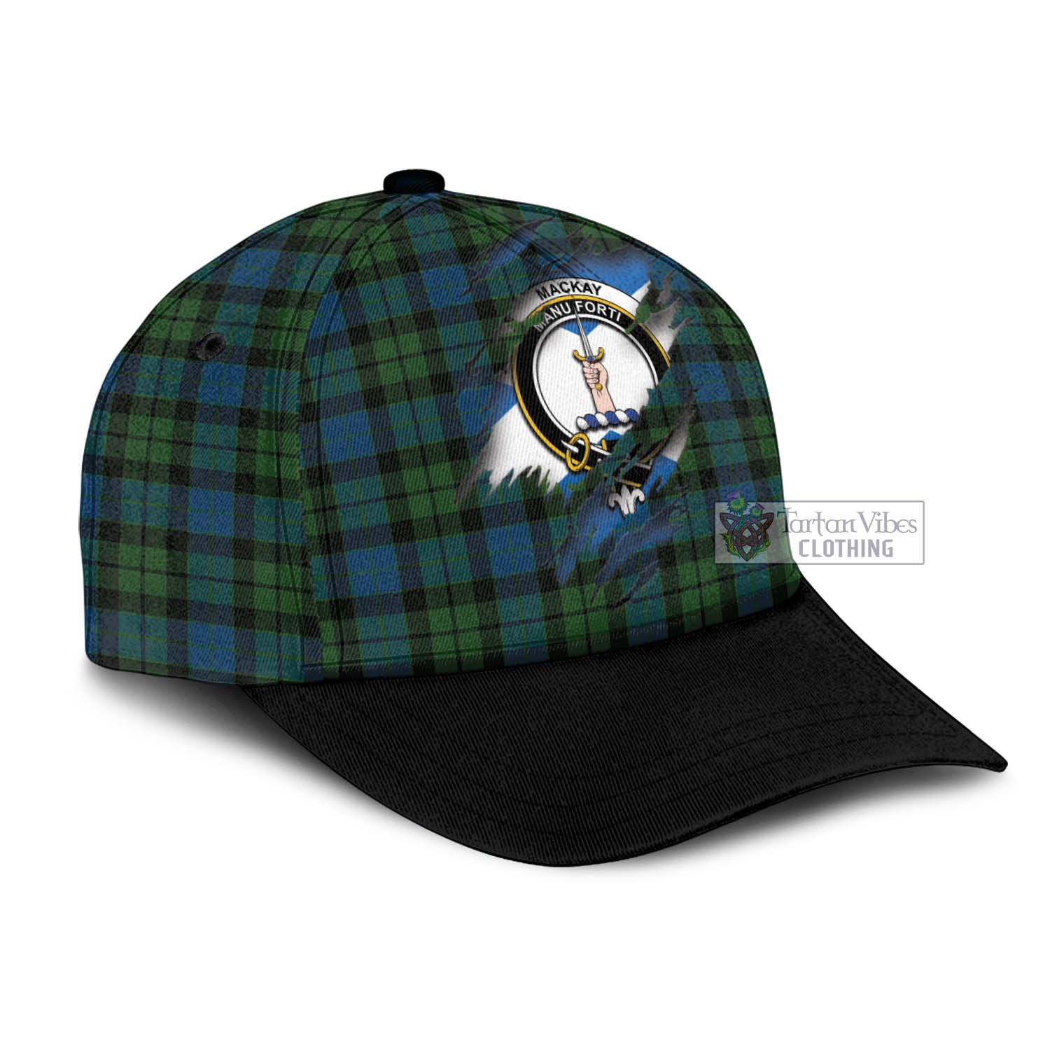 Tartan Vibes Clothing MacKay Modern Tartan Classic Cap with Family Crest In Me Style