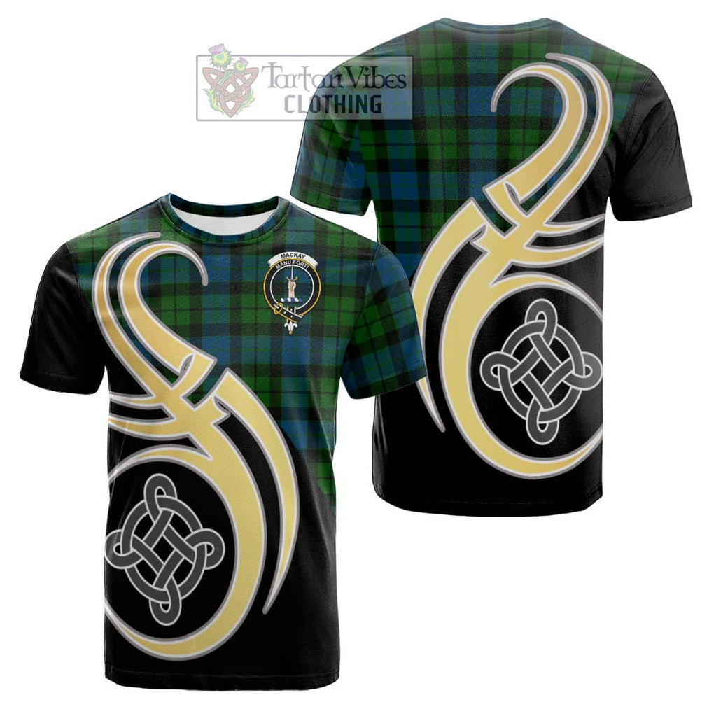 Tartan Vibes Clothing MacKay Modern Tartan Cotton T-shirt with Family Crest and Celtic Symbol Style