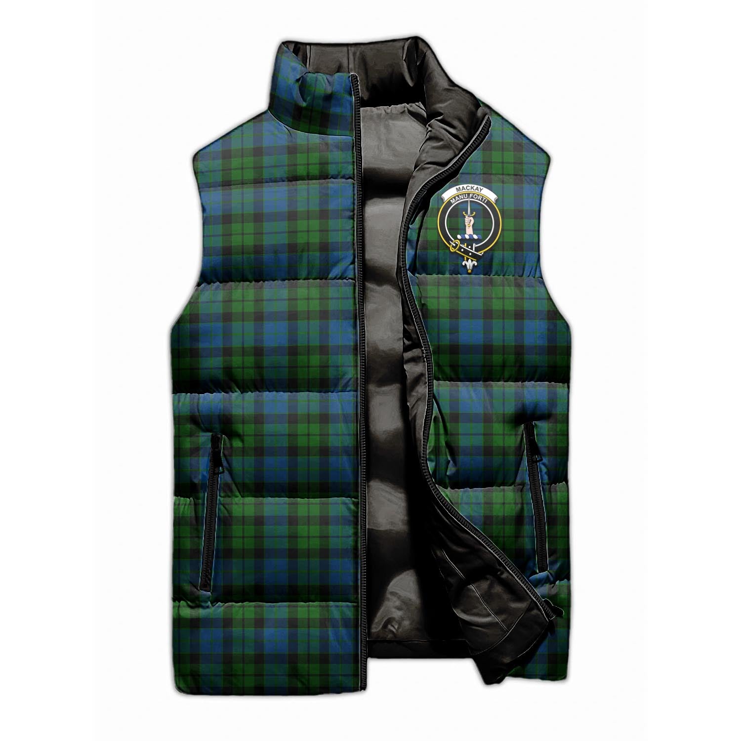 MacKay Modern Tartan Sleeveless Puffer Jacket with Family Crest - Tartanvibesclothing