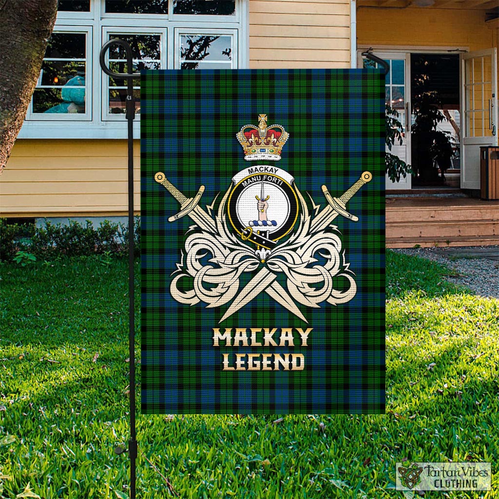 Tartan Vibes Clothing MacKay Modern Tartan Flag with Clan Crest and the Golden Sword of Courageous Legacy