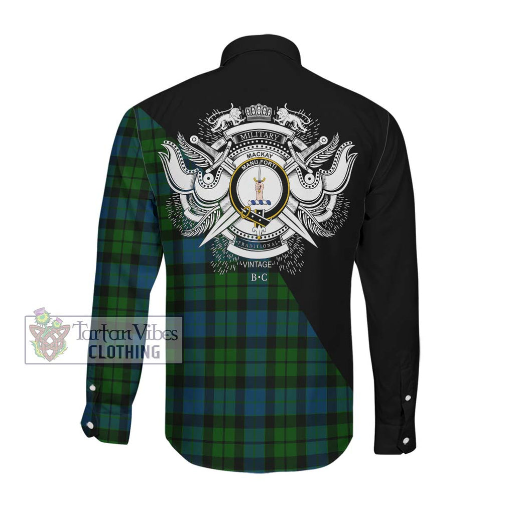 MacKay (McKay) Tartan Long Sleeve Button Shirt with Family Crest and Military Logo Style Men's Shirt - Tartanvibesclothing Shop