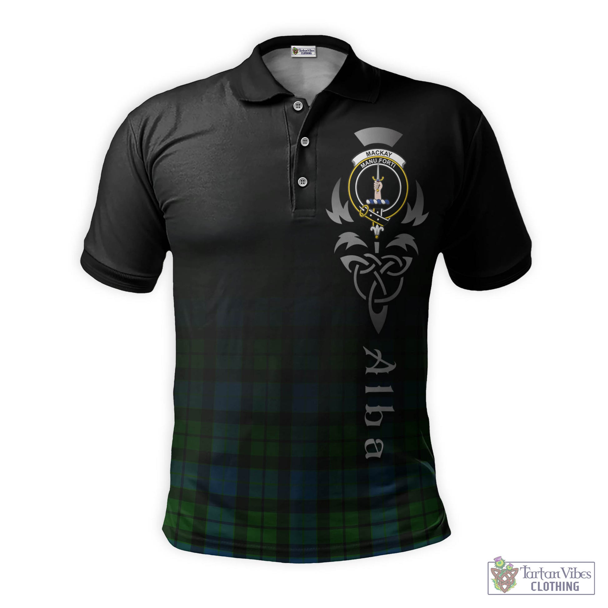 Tartan Vibes Clothing MacKay Modern Tartan Polo Shirt Featuring Alba Gu Brath Family Crest Celtic Inspired