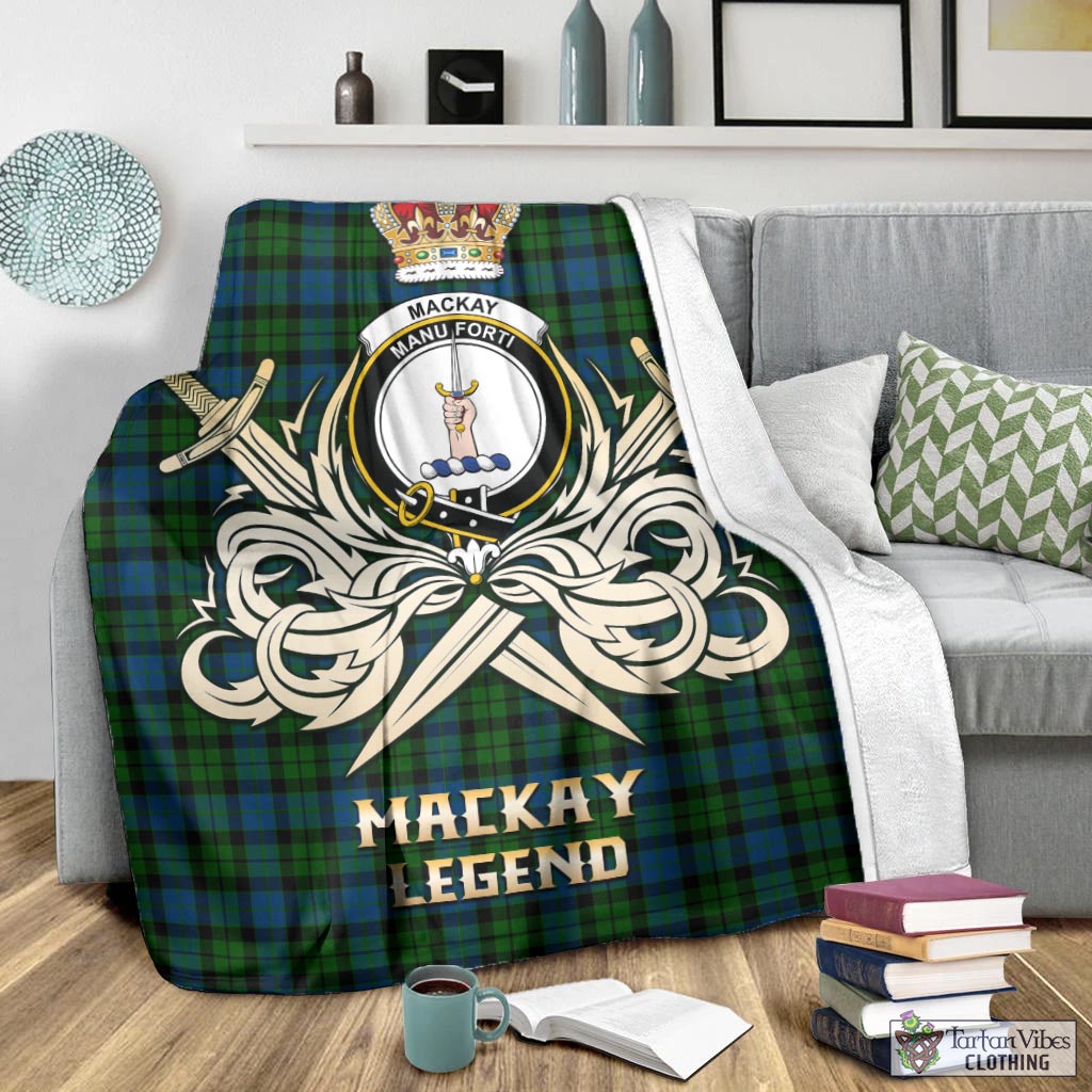 Tartan Vibes Clothing MacKay Modern Tartan Blanket with Clan Crest and the Golden Sword of Courageous Legacy