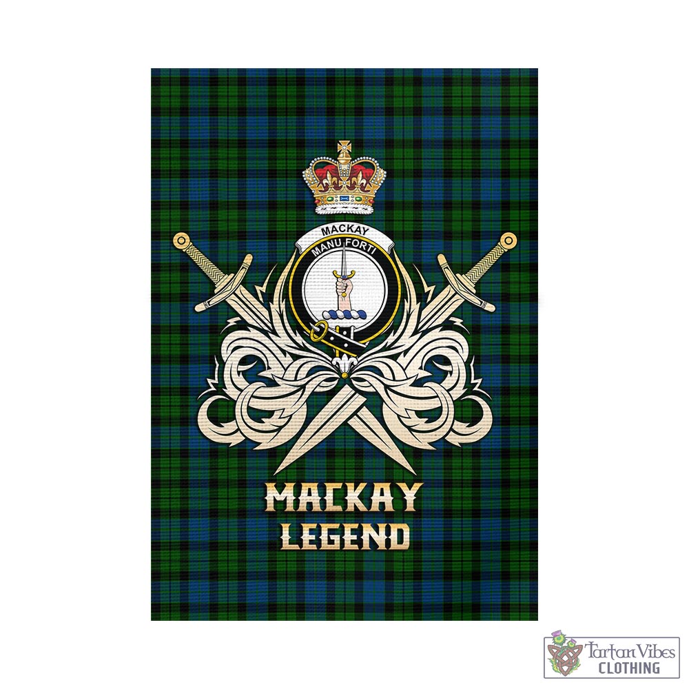 Tartan Vibes Clothing MacKay Modern Tartan Flag with Clan Crest and the Golden Sword of Courageous Legacy