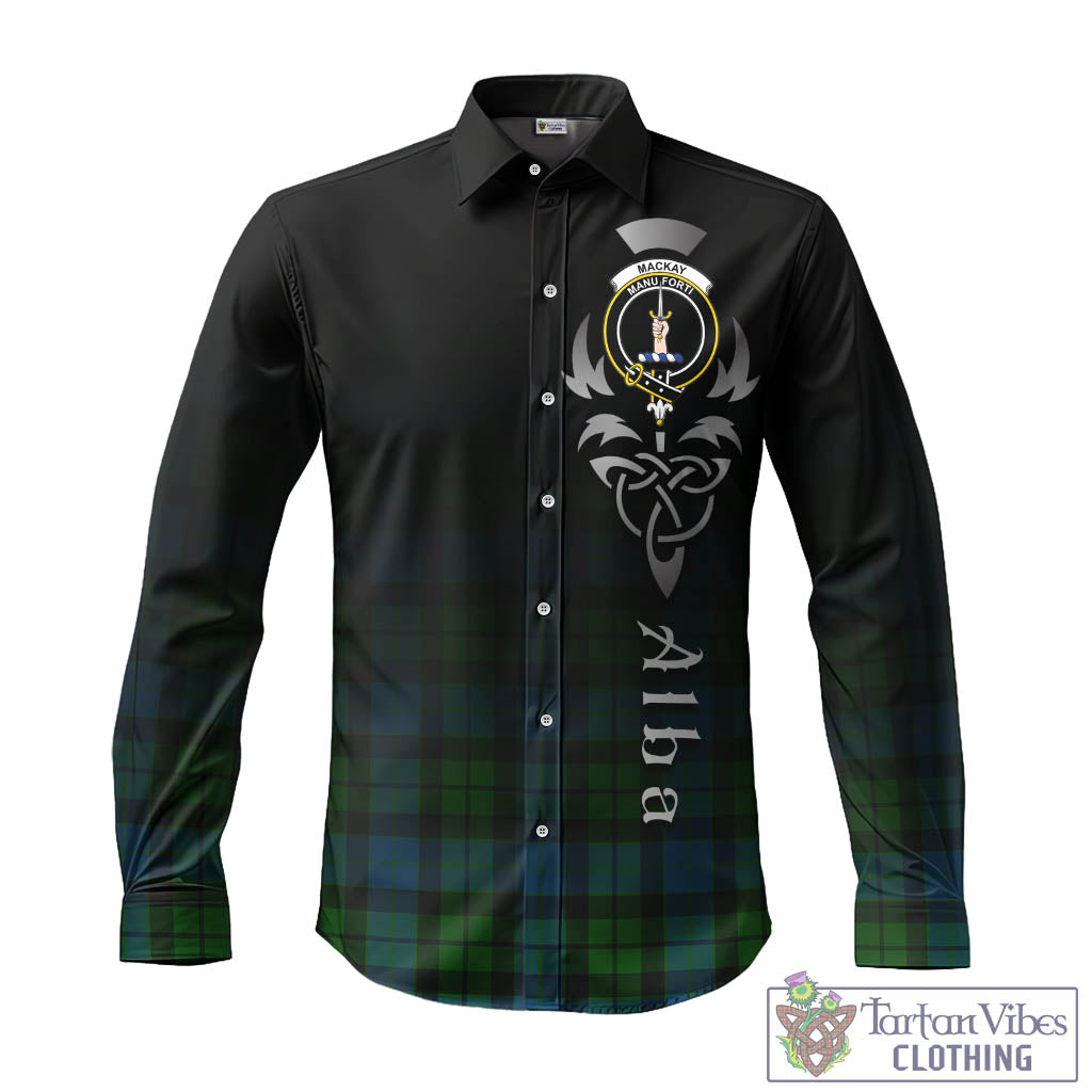 Tartan Vibes Clothing MacKay Modern Tartan Long Sleeve Button Up Featuring Alba Gu Brath Family Crest Celtic Inspired