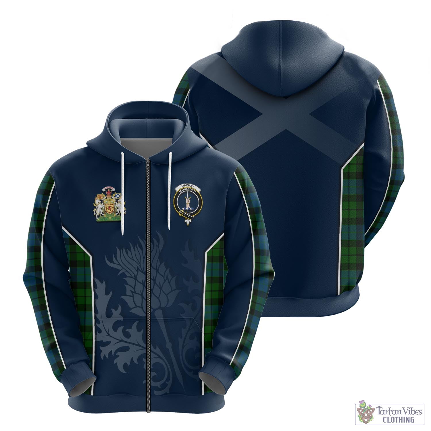 Tartan Vibes Clothing MacKay Modern Tartan Hoodie with Family Crest and Scottish Thistle Vibes Sport Style