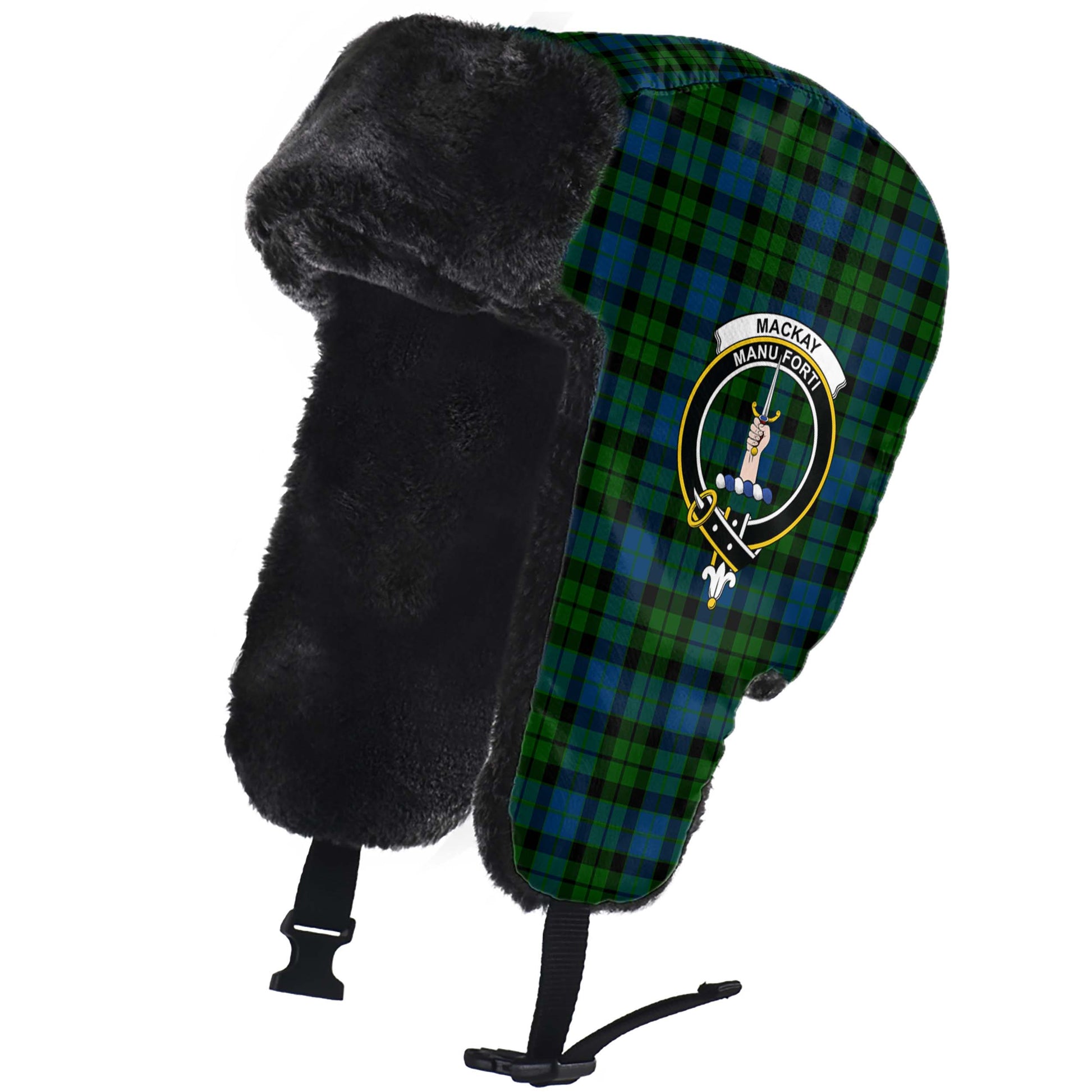 MacKay Modern Tartan Winter Trapper Hat with Family Crest - Tartanvibesclothing