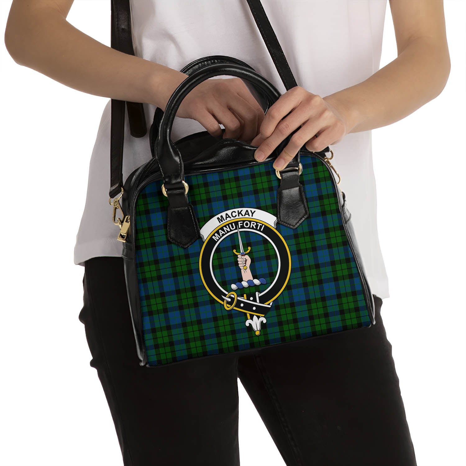 MacKay Modern Tartan Shoulder Handbags with Family Crest - Tartanvibesclothing