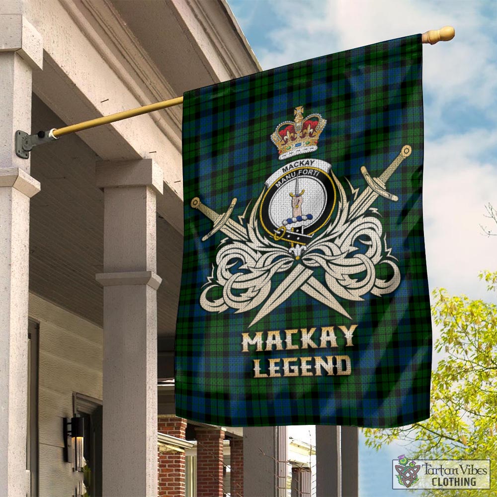 Tartan Vibes Clothing MacKay Modern Tartan Flag with Clan Crest and the Golden Sword of Courageous Legacy