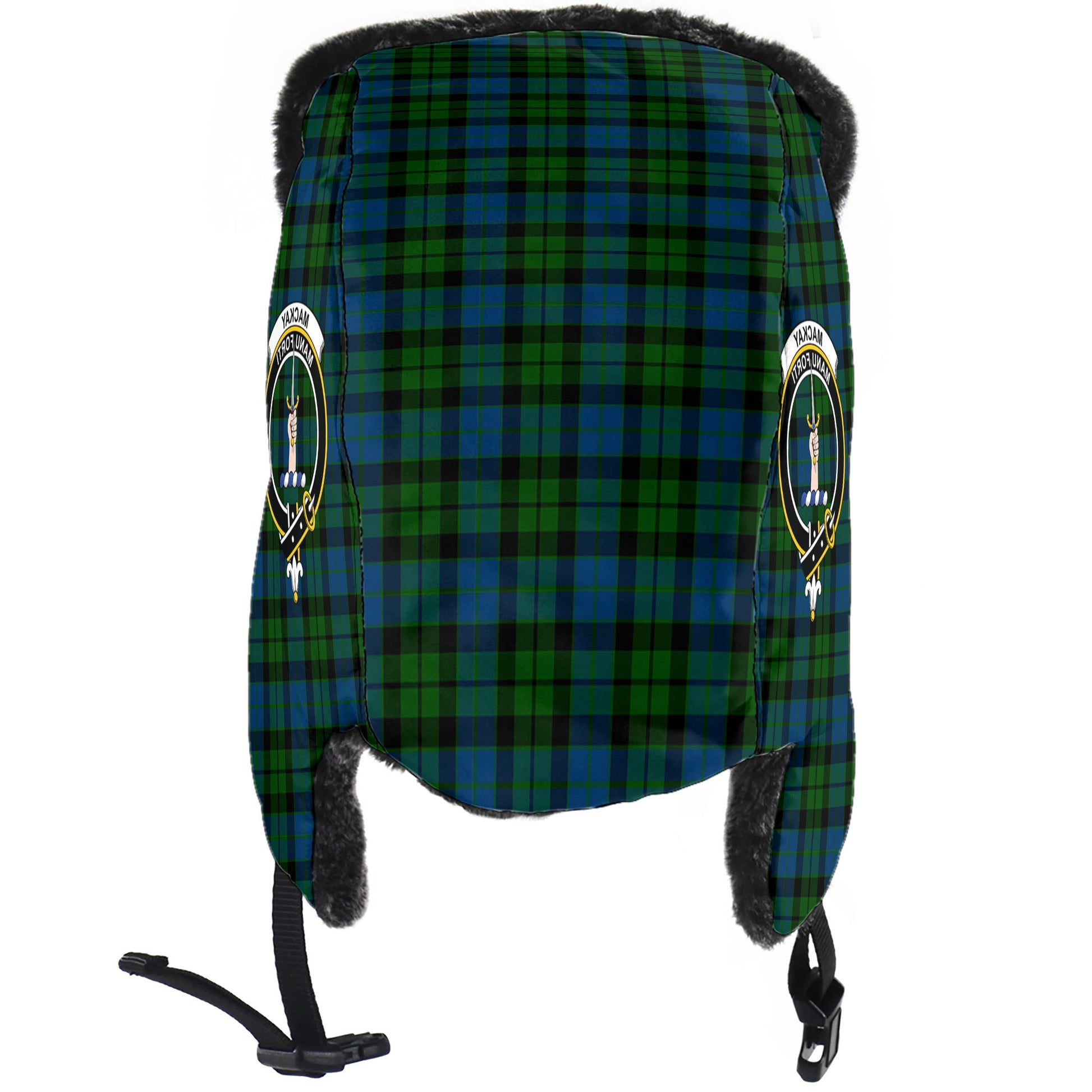 MacKay Modern Tartan Winter Trapper Hat with Family Crest - Tartanvibesclothing