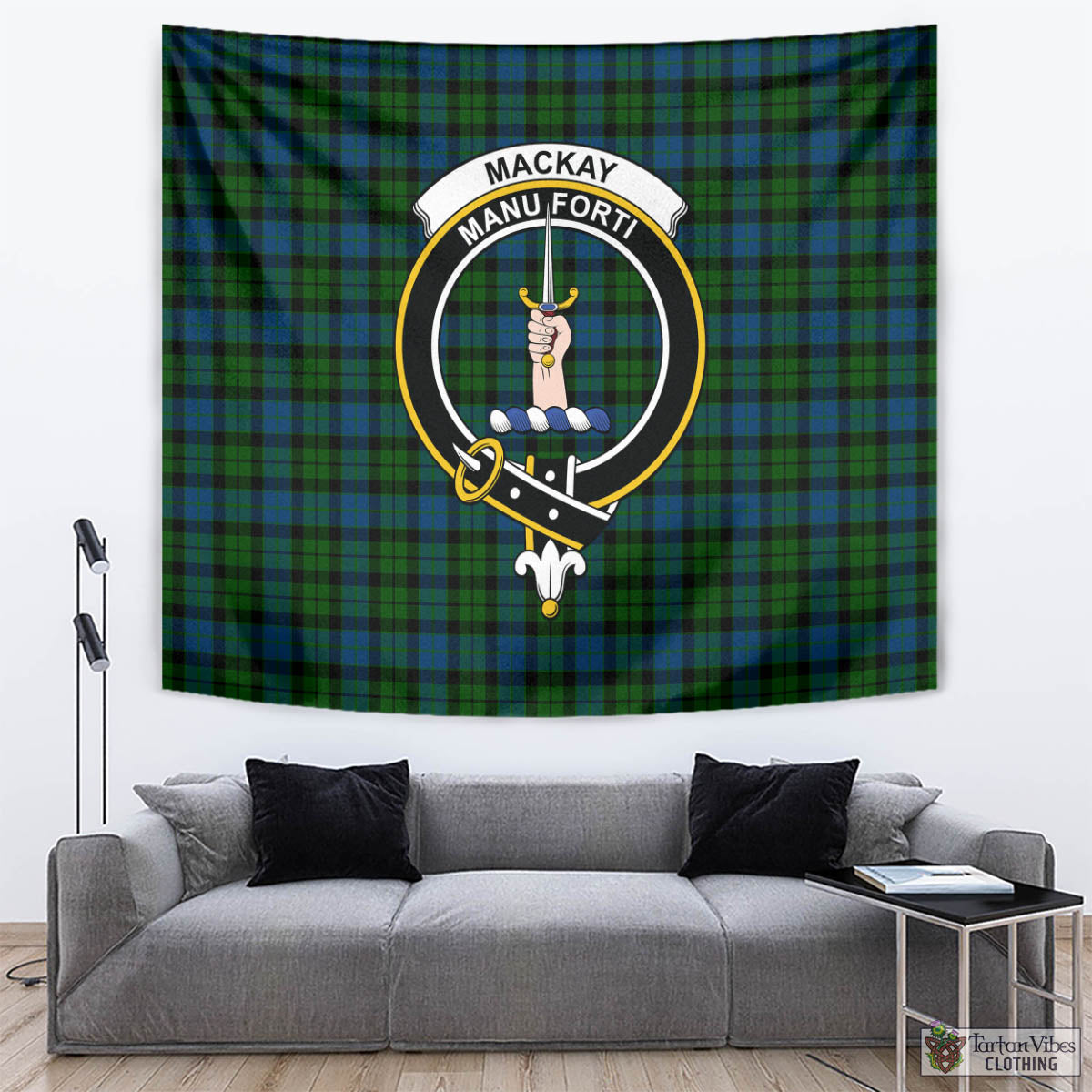 Tartan Vibes Clothing MacKay Modern Tartan Tapestry Wall Hanging and Home Decor for Room with Family Crest