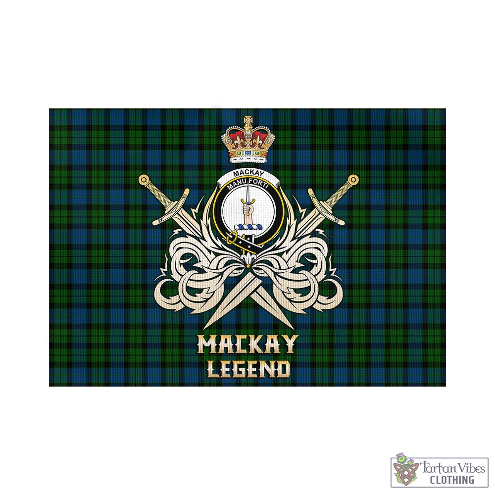 Tartan Vibes Clothing MacKay Modern Tartan Flag with Clan Crest and the Golden Sword of Courageous Legacy