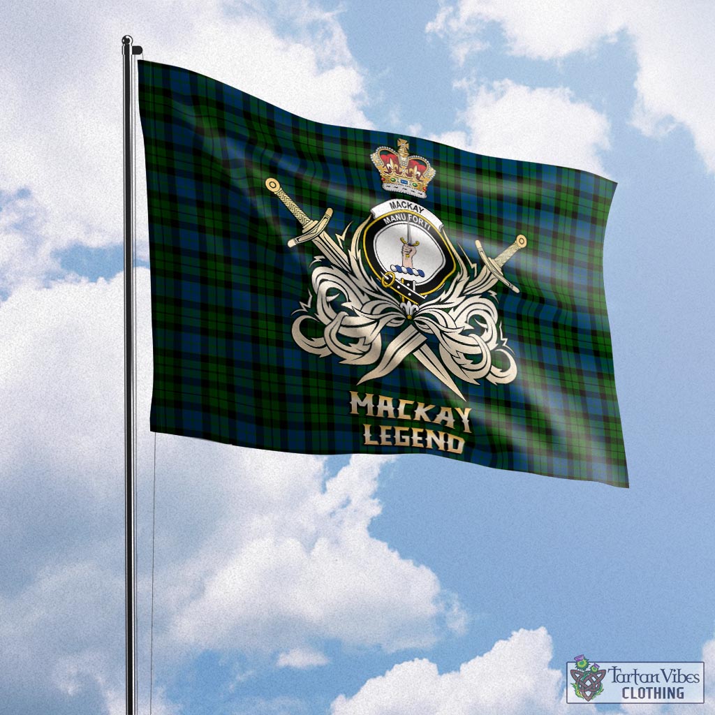 Tartan Vibes Clothing MacKay Modern Tartan Flag with Clan Crest and the Golden Sword of Courageous Legacy