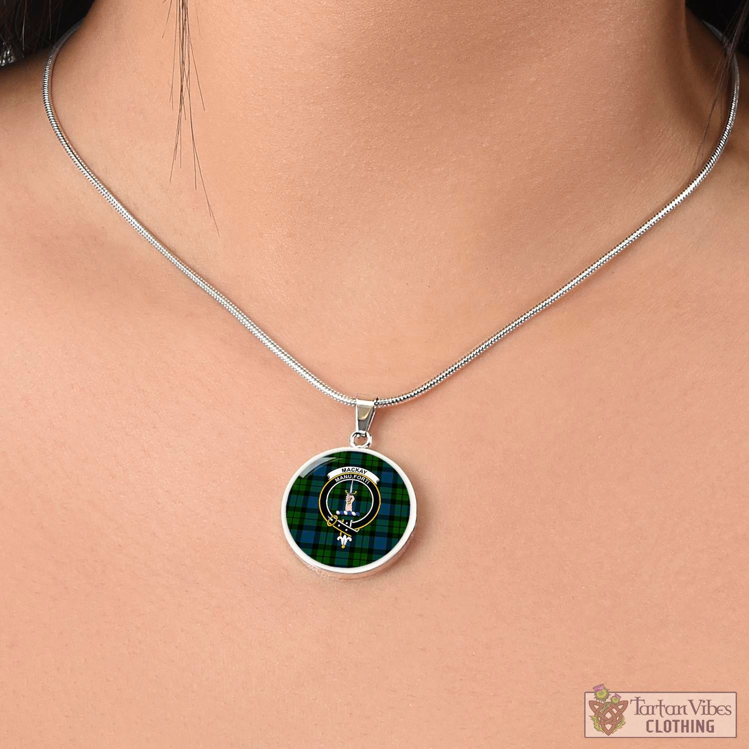 Tartan Vibes Clothing MacKay Modern Tartan Circle Necklace with Family Crest