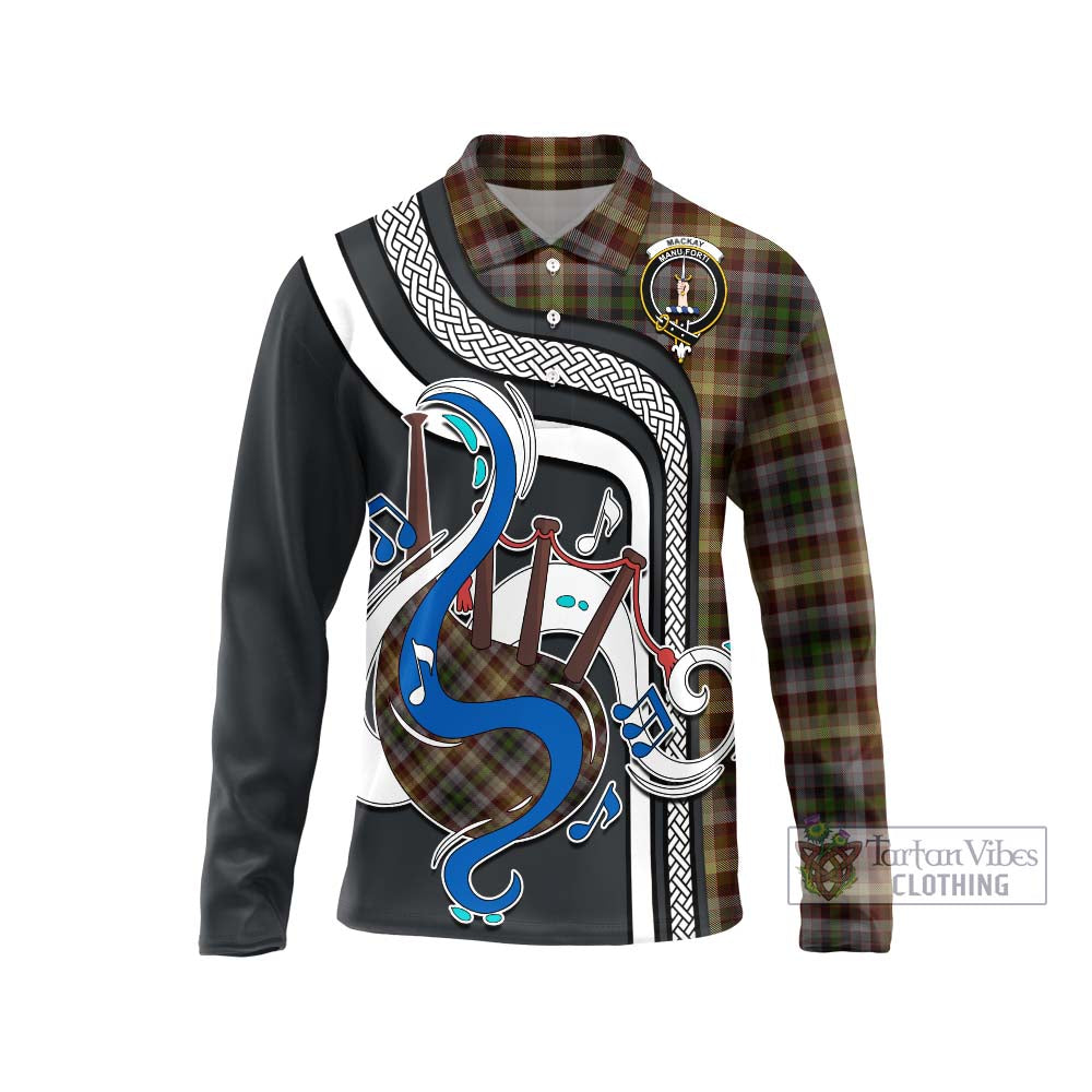 Tartan Vibes Clothing MacKay of Strathnaver Tartan Long Sleeve Polo Shirt with Epic Bagpipe Style