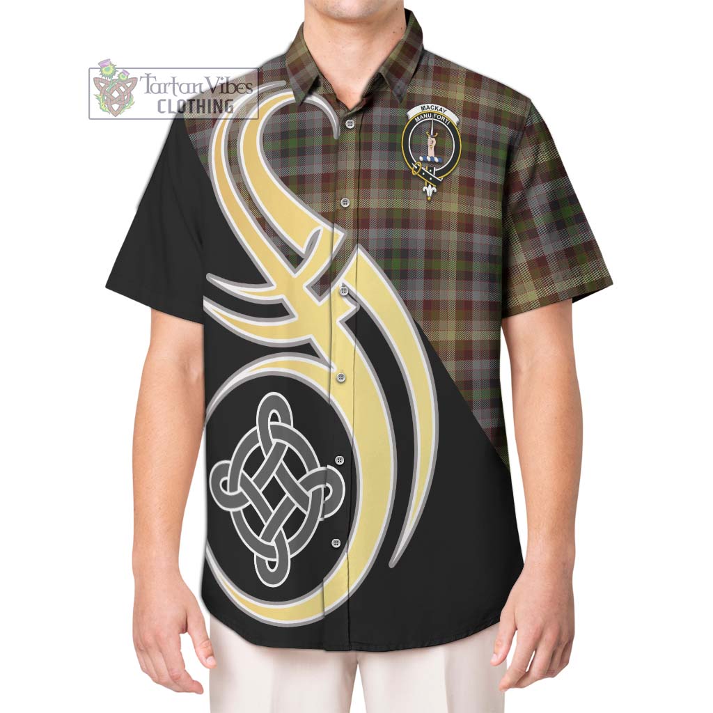 MacKay of Strathnaver Tartan Short Sleeve Button Shirt with Family Crest and Celtic Symbol Style Kid - Tartan Vibes Clothing