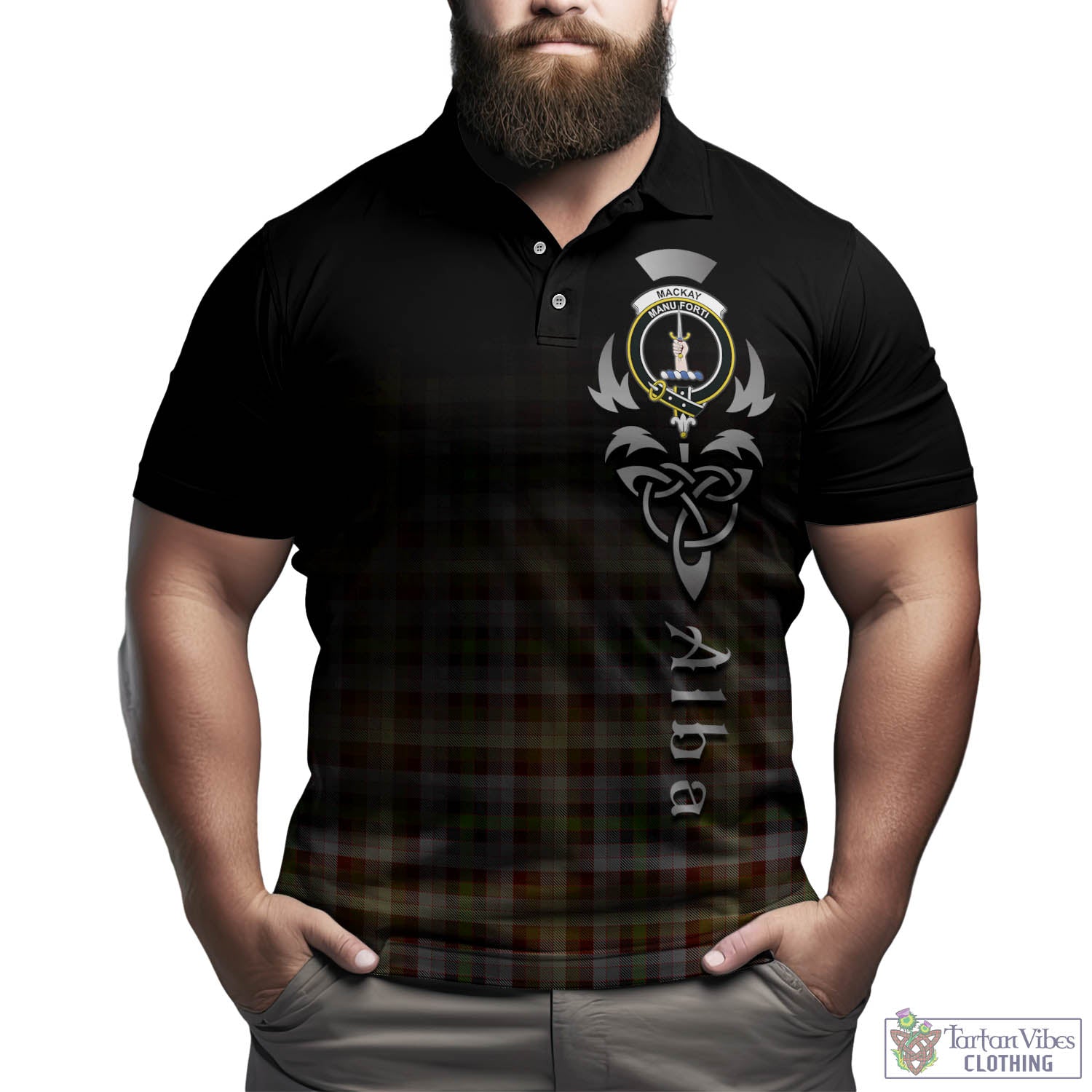 Tartan Vibes Clothing MacKay of Strathnaver Tartan Polo Shirt Featuring Alba Gu Brath Family Crest Celtic Inspired