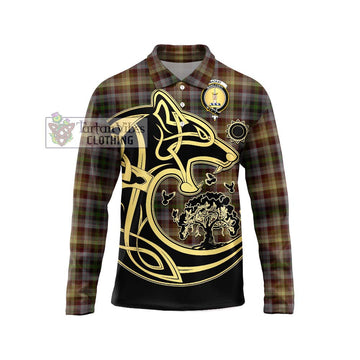 MacKay of Strathnaver Tartan Long Sleeve Polo Shirt with Family Crest Celtic Wolf Style