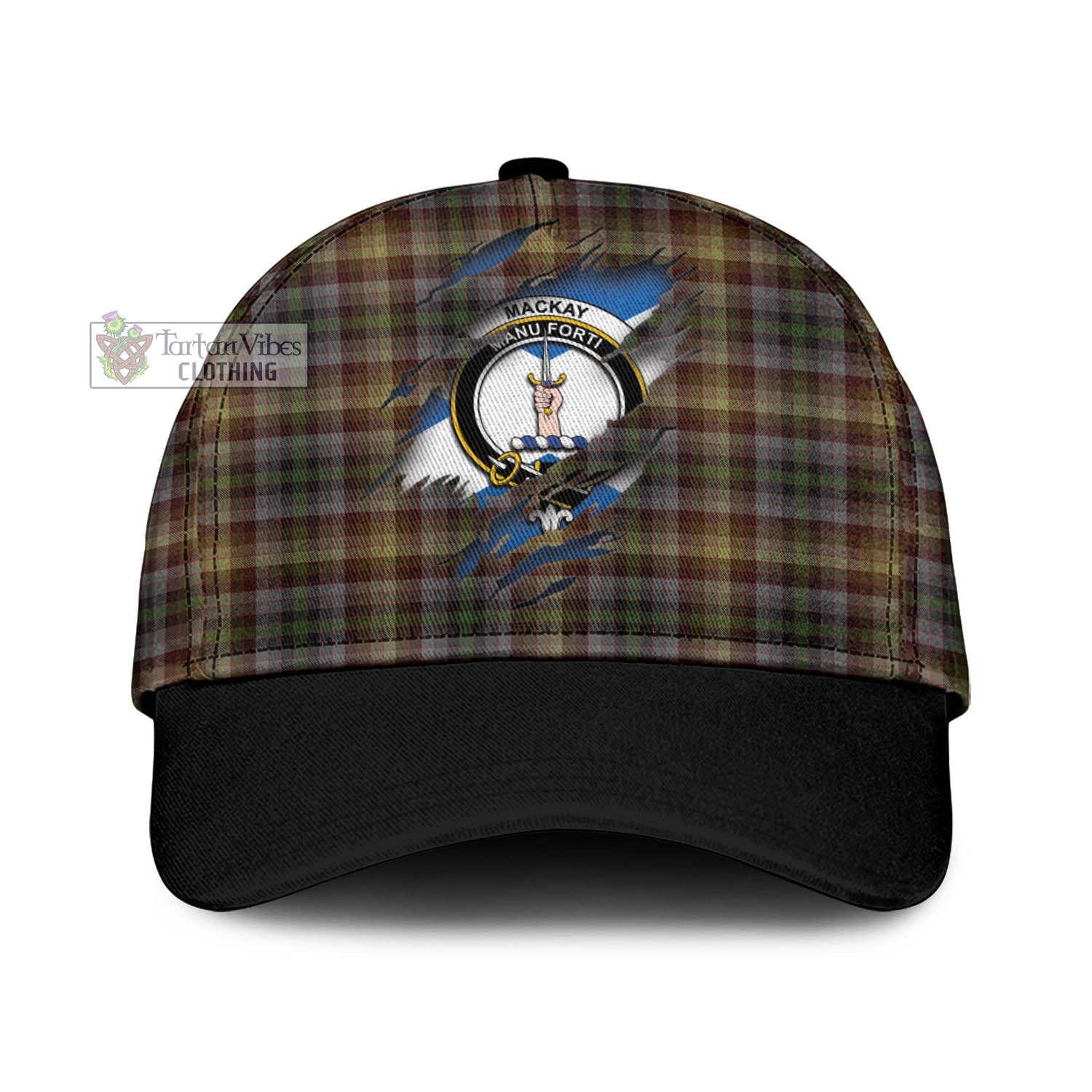 Tartan Vibes Clothing MacKay of Strathnaver Tartan Classic Cap with Family Crest In Me Style