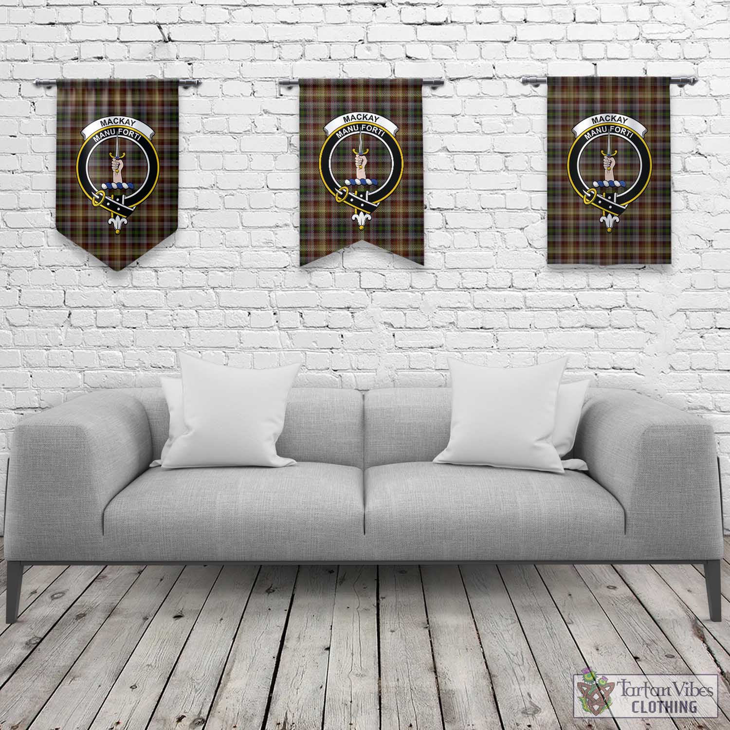 Tartan Vibes Clothing MacKay of Strathnaver Tartan Gonfalon, Tartan Banner with Family Crest