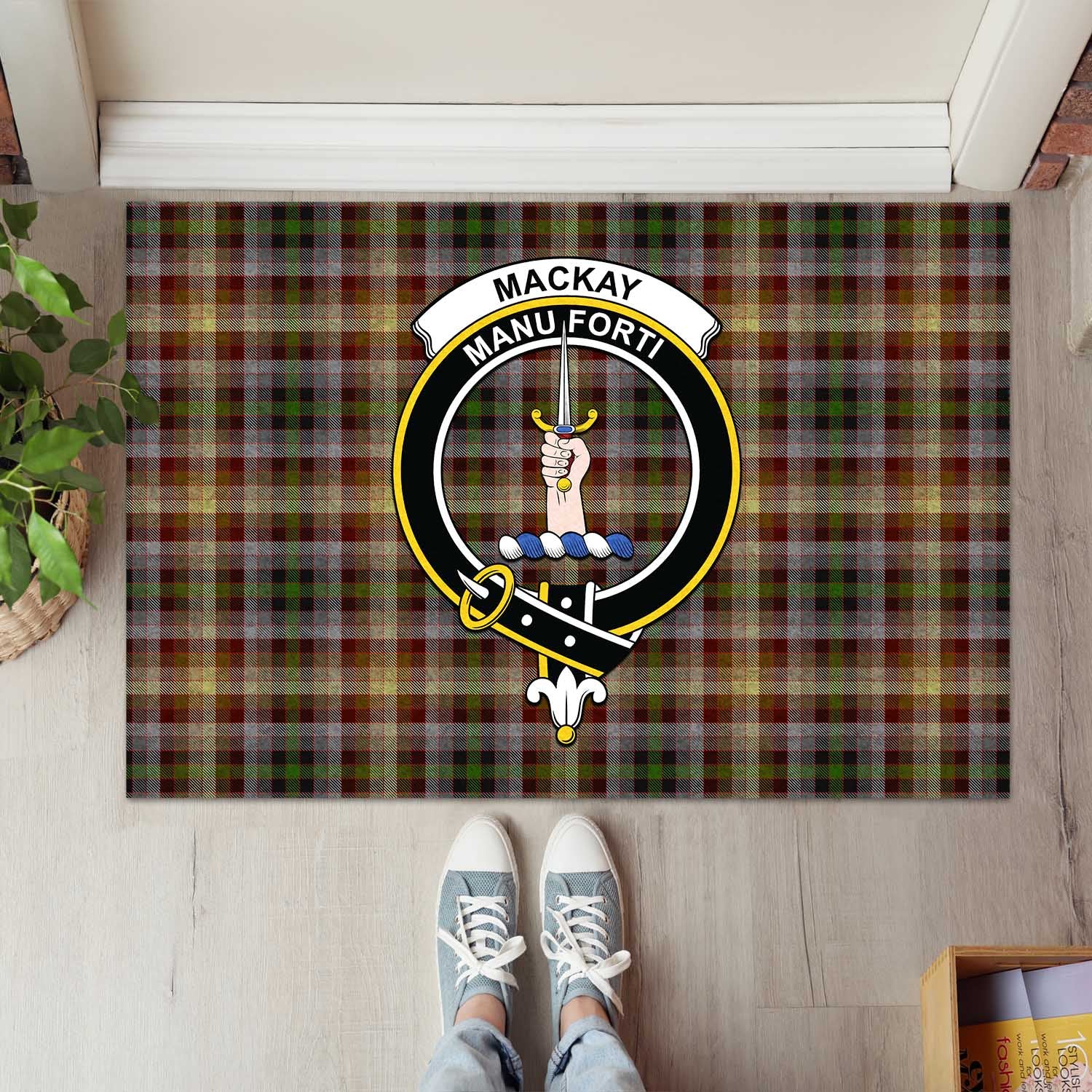 MacKay of Strathnaver Tartan Door Mat with Family Crest - Tartanvibesclothing