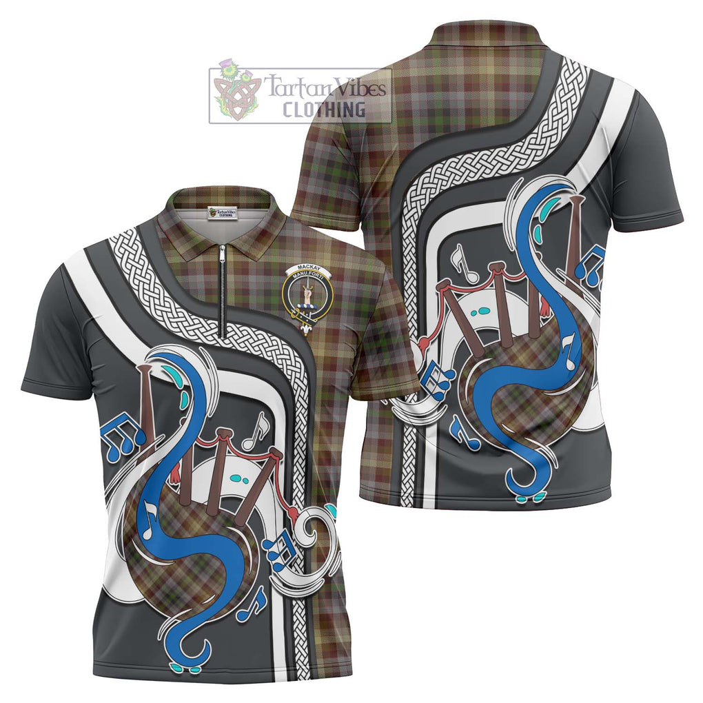 MacKay of Strathnaver Tartan Zipper Polo Shirt with Epic Bagpipe Style Unisex - Tartanvibesclothing Shop