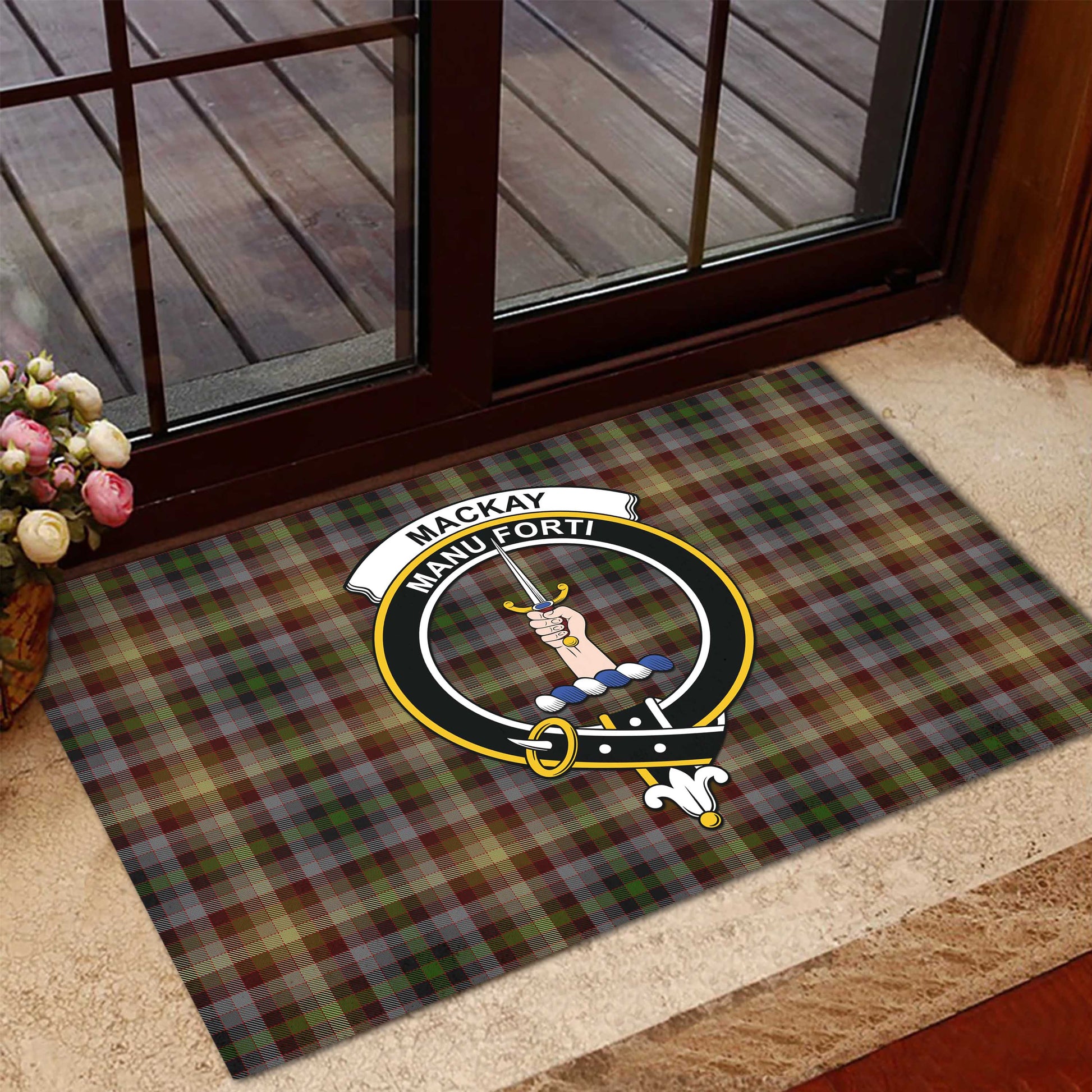 MacKay of Strathnaver Tartan Door Mat with Family Crest - Tartanvibesclothing