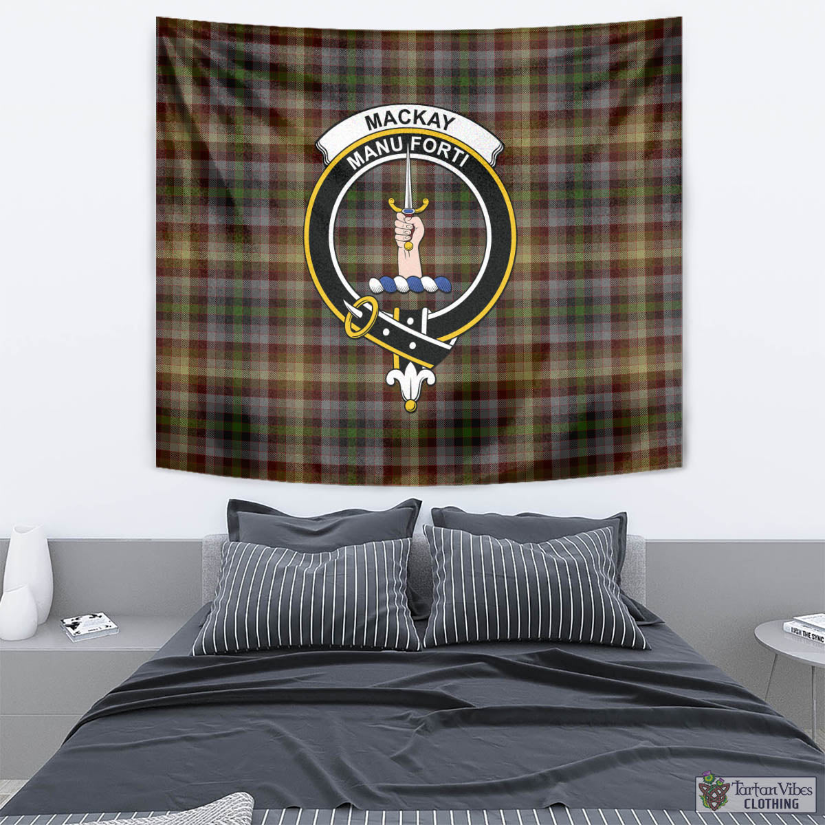 Tartan Vibes Clothing MacKay of Strathnaver Tartan Tapestry Wall Hanging and Home Decor for Room with Family Crest