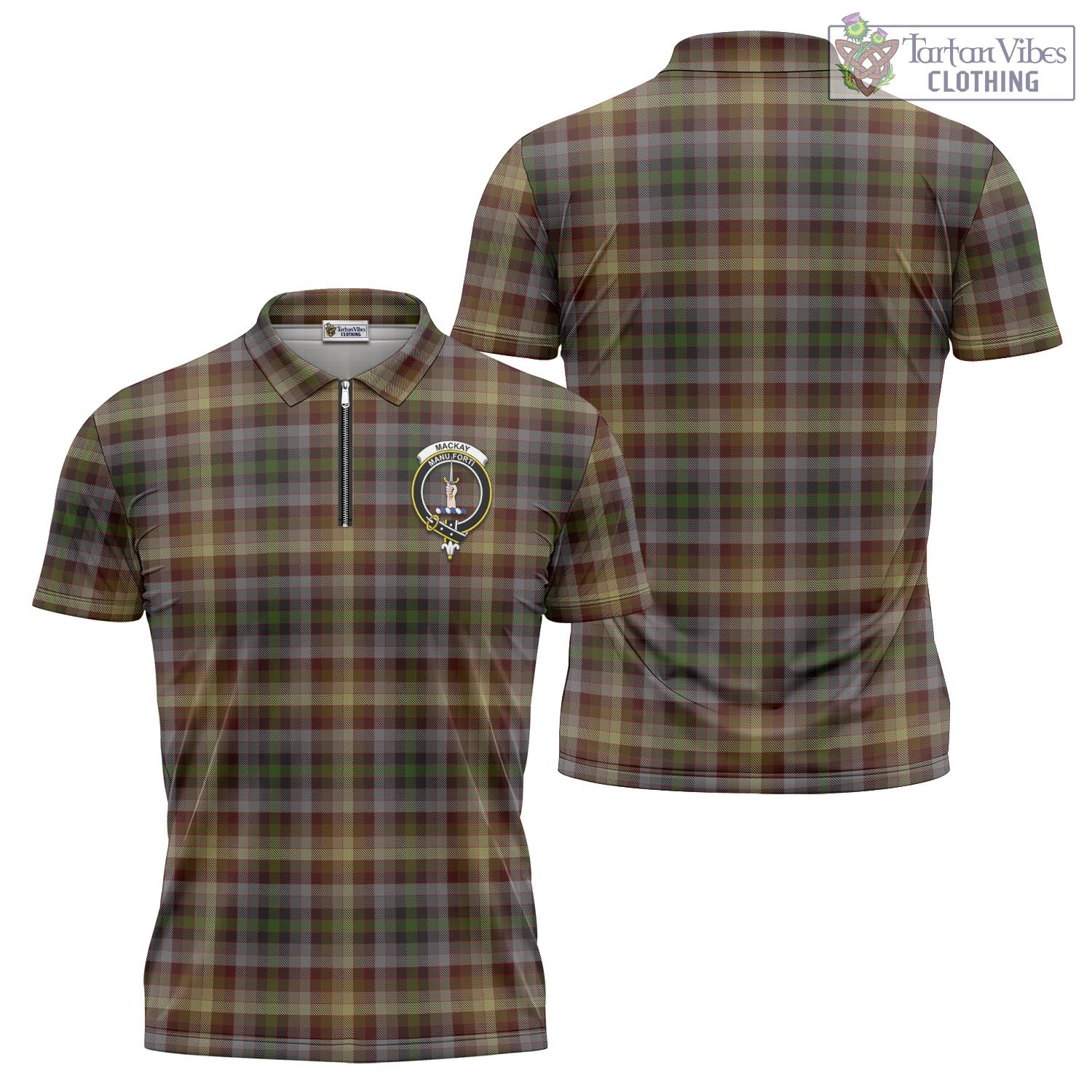 Tartan Vibes Clothing MacKay of Strathnaver Tartan Zipper Polo Shirt with Family Crest