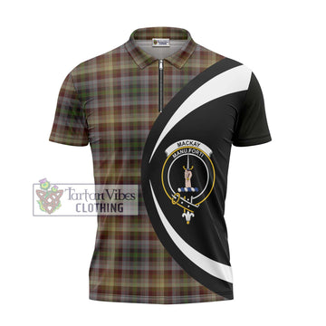 MacKay of Strathnaver Tartan Zipper Polo Shirt with Family Crest Circle Style