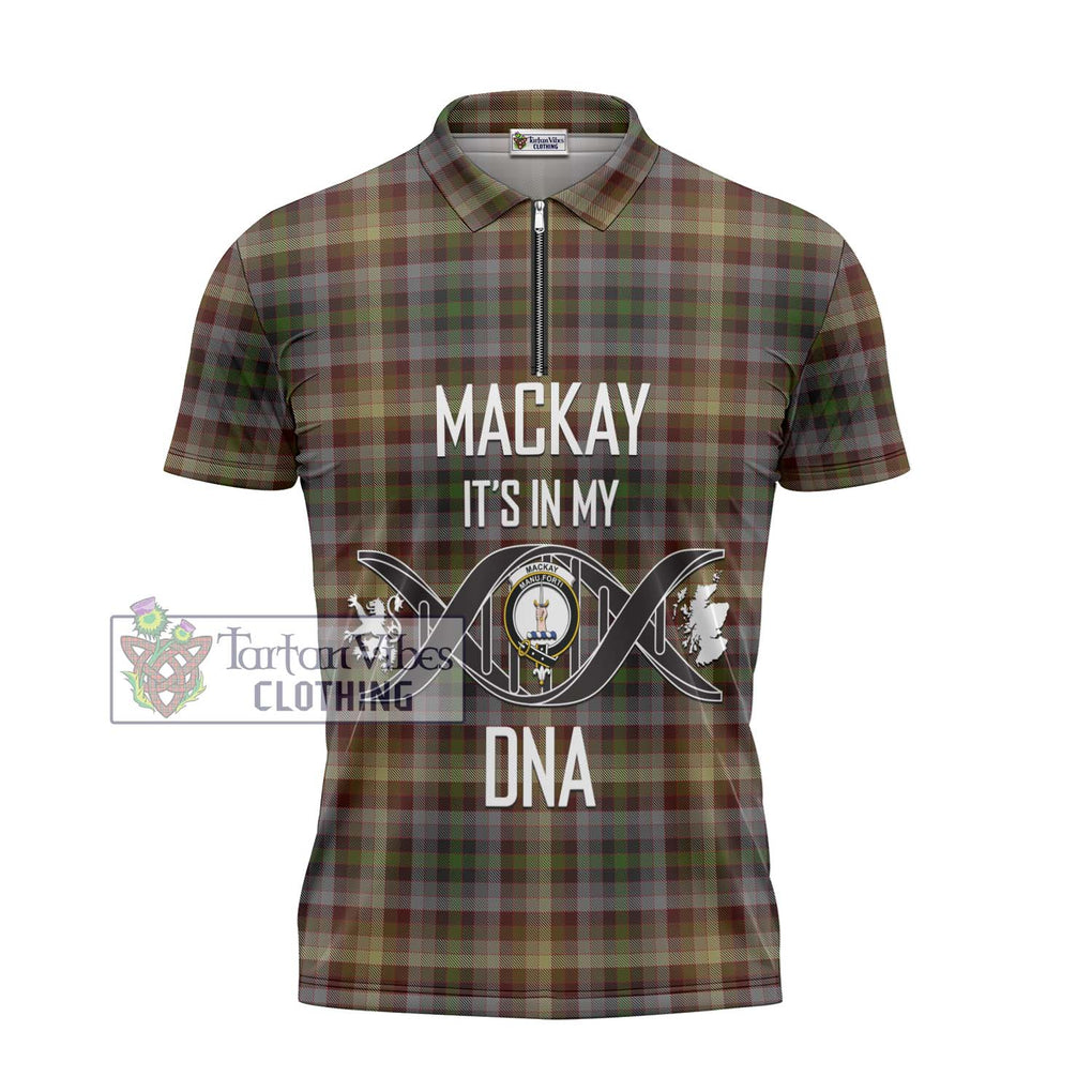 MacKay of Strathnaver Tartan Zipper Polo Shirt with Family Crest DNA In Me Style - Tartanvibesclothing Shop