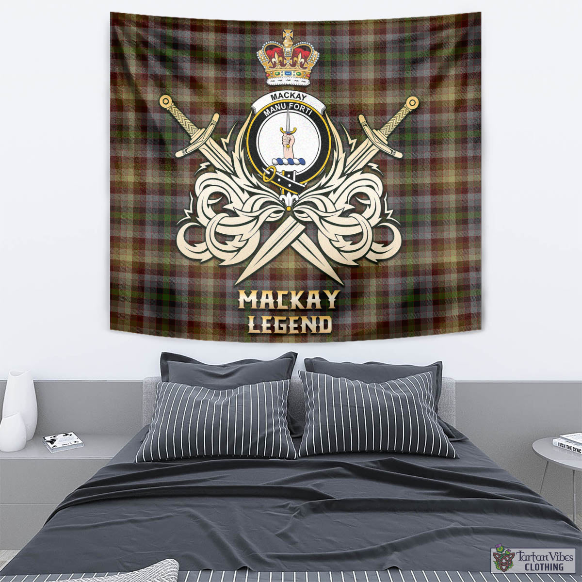 Tartan Vibes Clothing MacKay of Strathnaver Tartan Tapestry with Clan Crest and the Golden Sword of Courageous Legacy