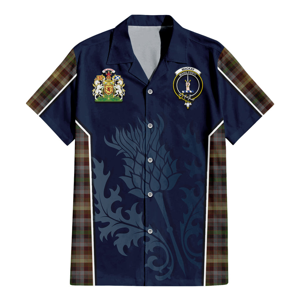 Tartan Vibes Clothing MacKay of Strathnaver Tartan Short Sleeve Button Up Shirt with Family Crest and Scottish Thistle Vibes Sport Style