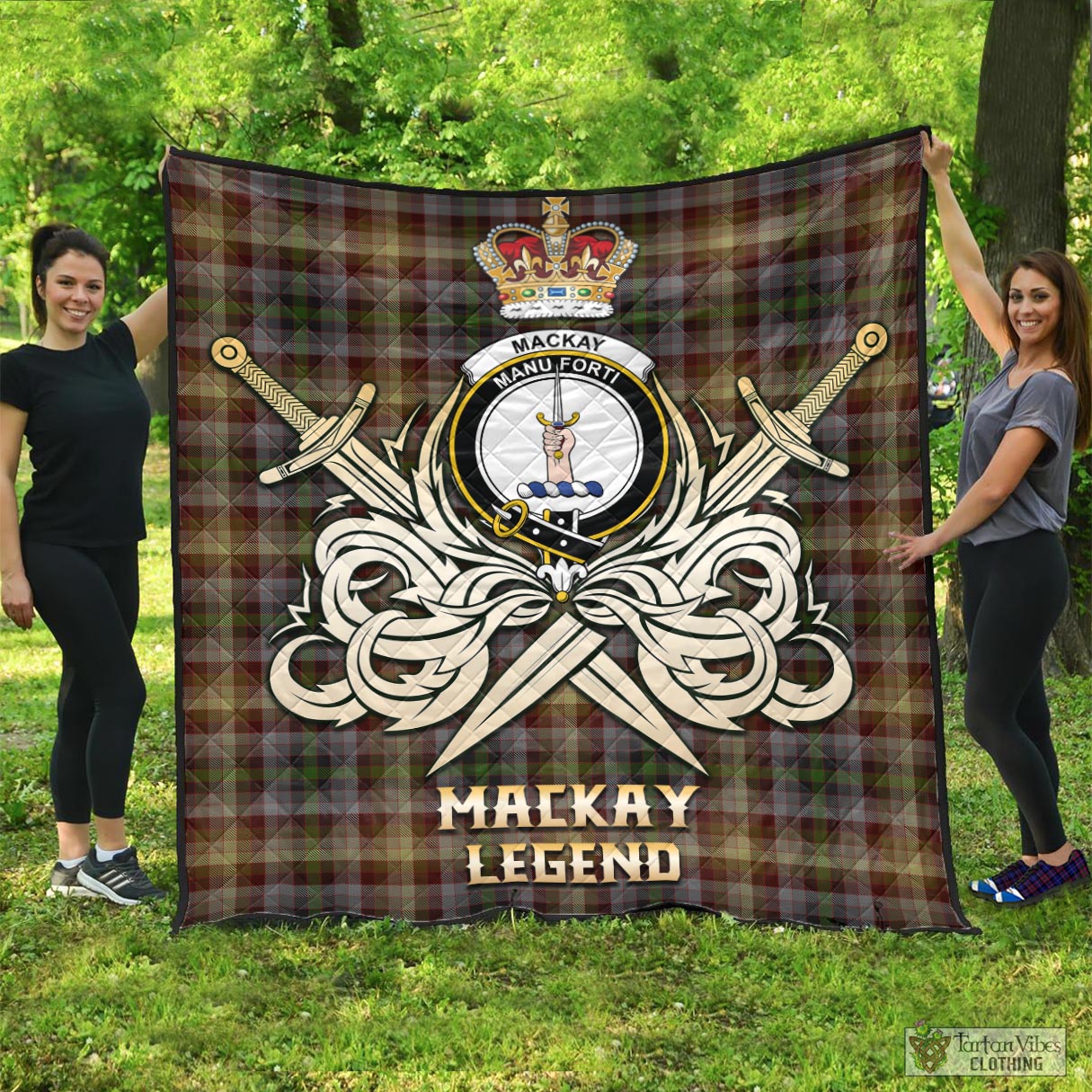 Tartan Vibes Clothing MacKay of Strathnaver Tartan Quilt with Clan Crest and the Golden Sword of Courageous Legacy