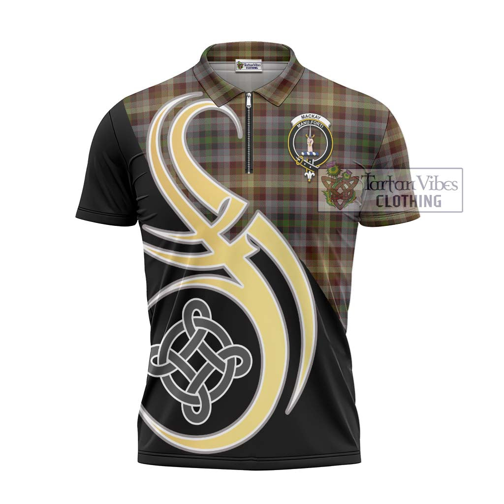 Tartan Vibes Clothing MacKay of Strathnaver Tartan Zipper Polo Shirt with Family Crest and Celtic Symbol Style