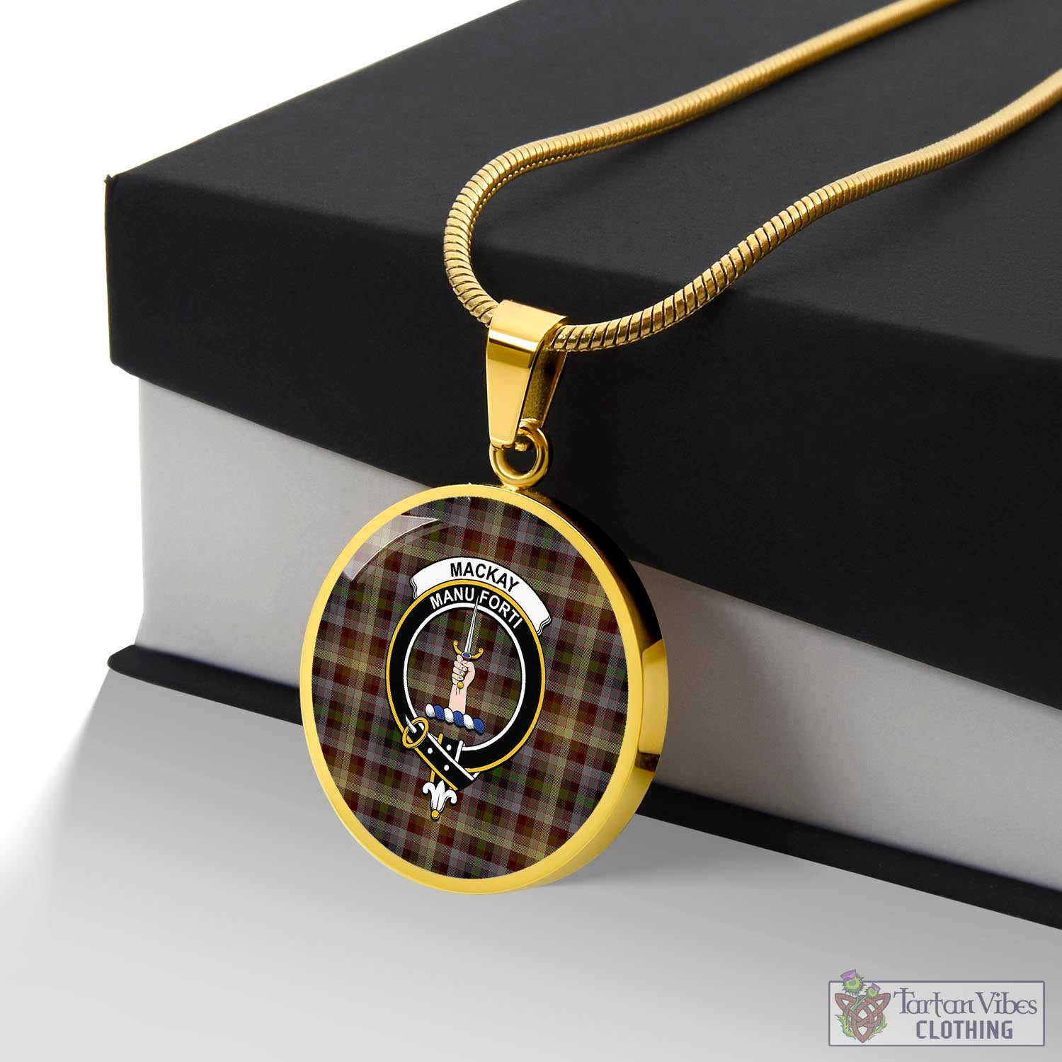 Tartan Vibes Clothing MacKay of Strathnaver Tartan Circle Necklace with Family Crest