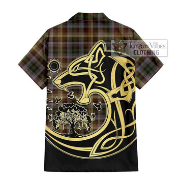 MacKay of Strathnaver Tartan Short Sleeve Button Shirt with Family Crest Celtic Wolf Style