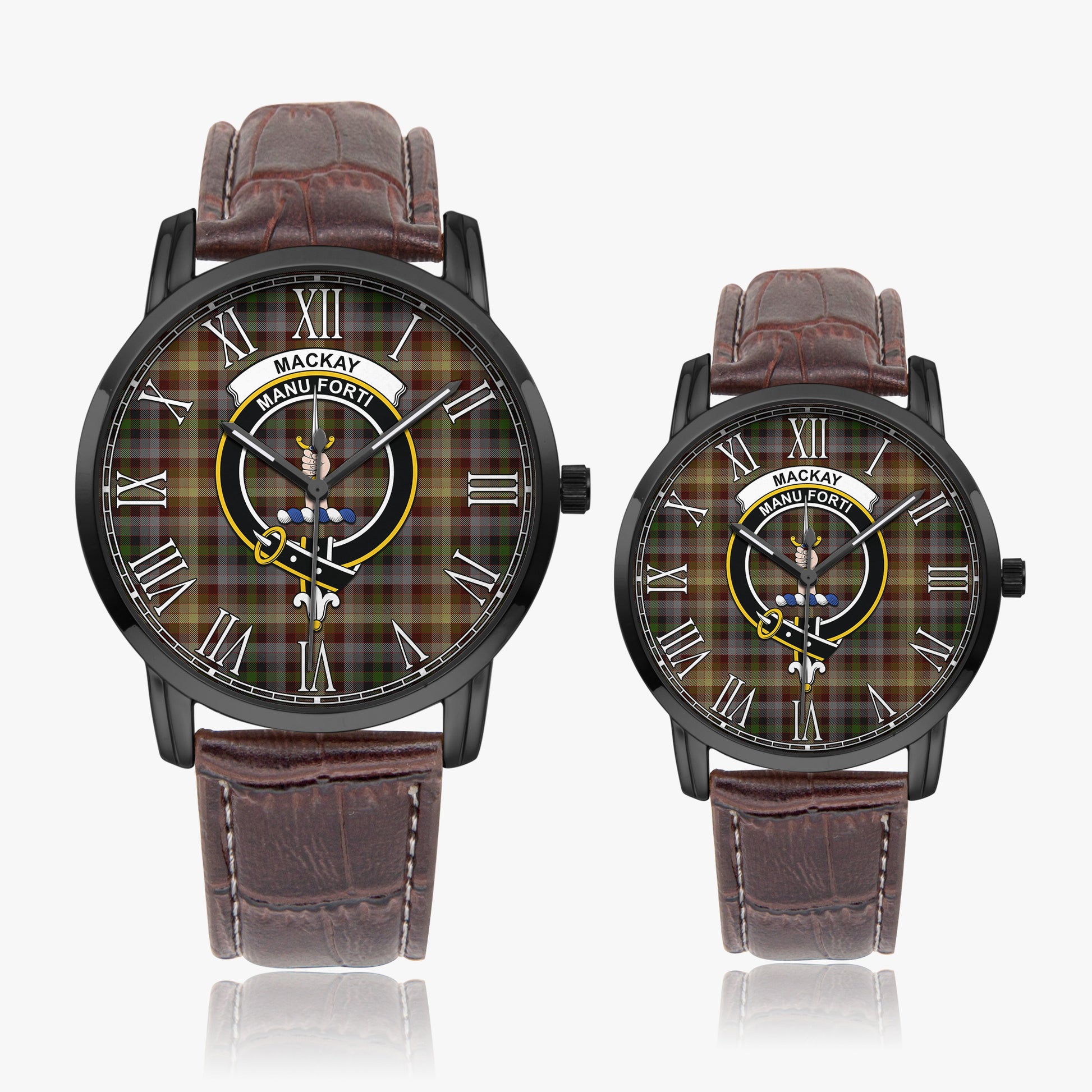 MacKay of Strathnaver Tartan Family Crest Leather Strap Quartz Watch - Tartanvibesclothing