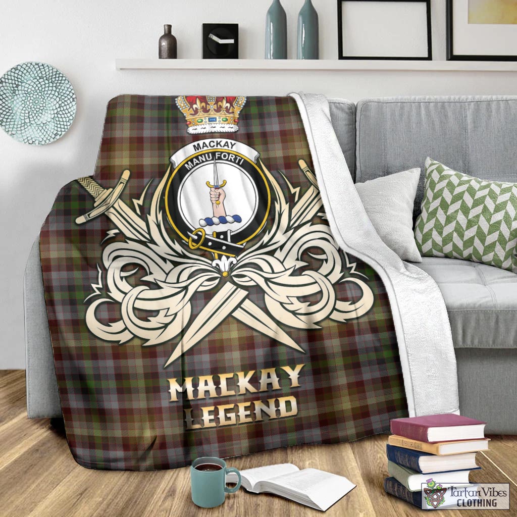 Tartan Vibes Clothing MacKay of Strathnaver Tartan Blanket with Clan Crest and the Golden Sword of Courageous Legacy