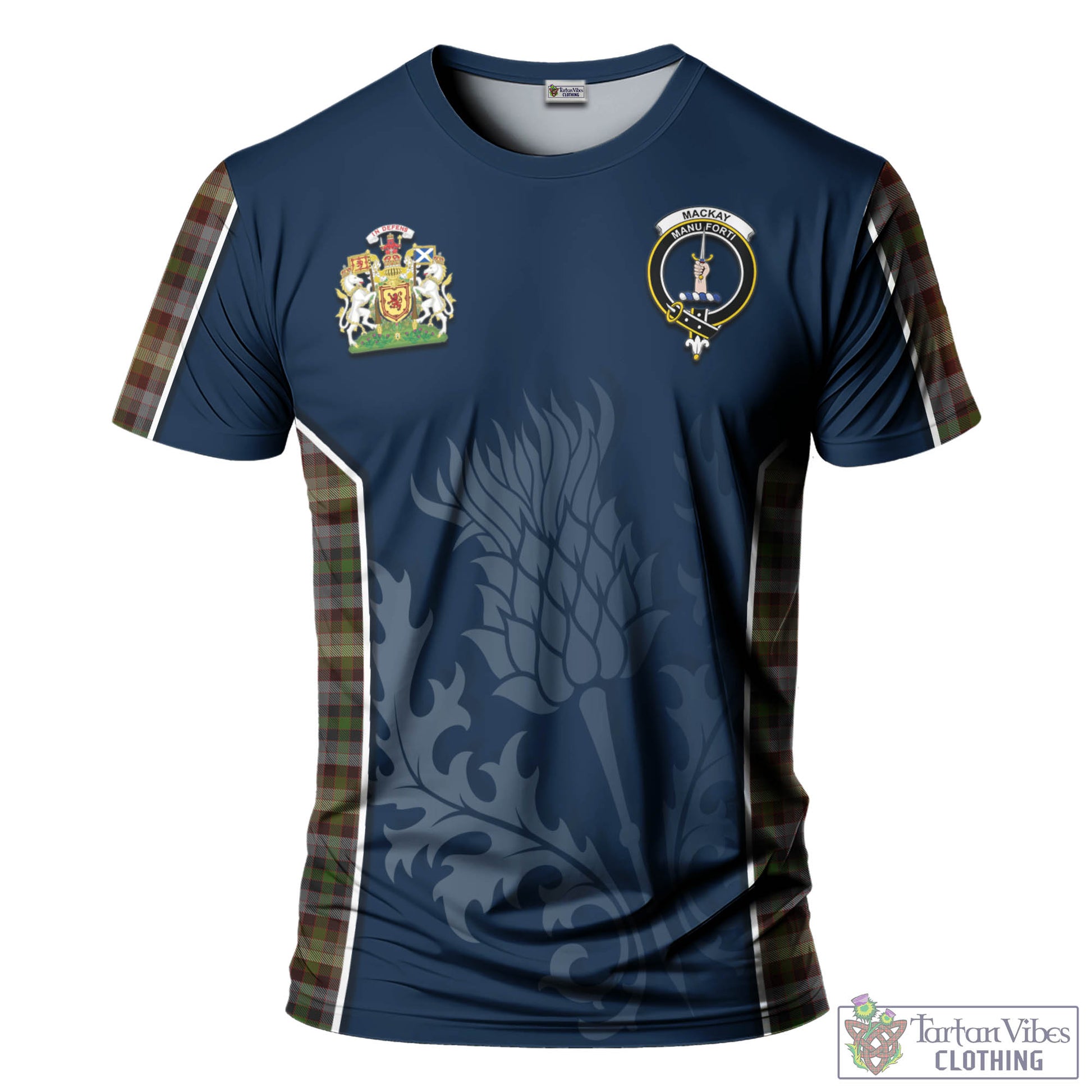 Tartan Vibes Clothing MacKay of Strathnaver Tartan T-Shirt with Family Crest and Scottish Thistle Vibes Sport Style