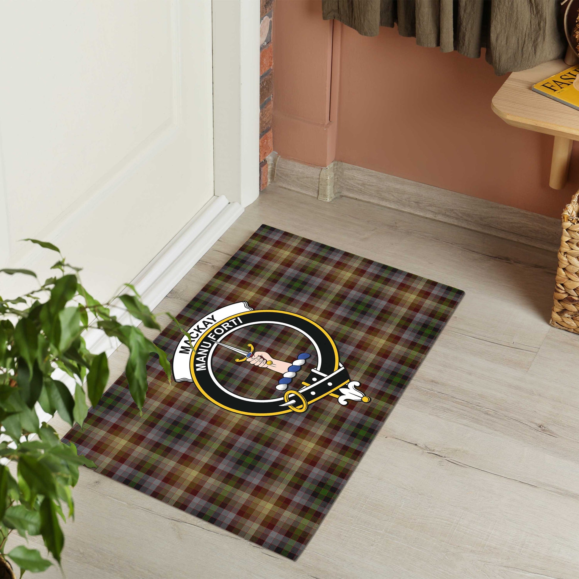 MacKay of Strathnaver Tartan Door Mat with Family Crest - Tartanvibesclothing